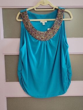 Dressbarn Turquoise Beaded Scoop Neck Camisole